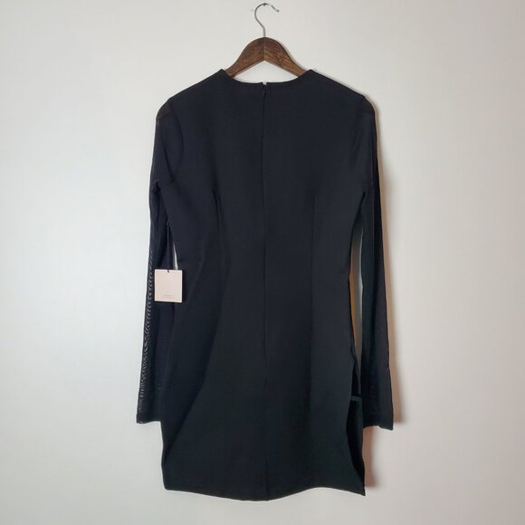 SUPERDOWN | Bodycon Nia Side Slit Mesh Long Sleeves Black Mini Dress (Size L) - Picture 5 of 11